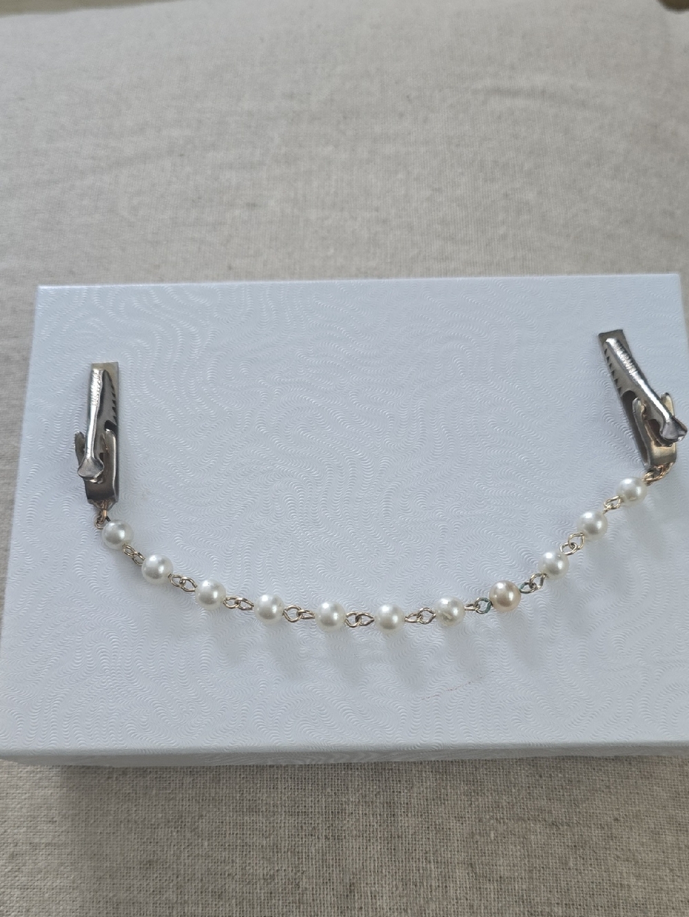 Vintage Pearl Beaded Extender Chain with Silver Clips